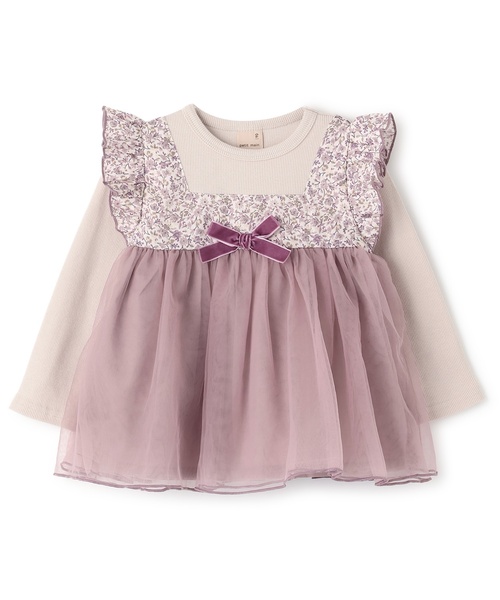 petit main(プティマイン)の「お花チュールドッキング長袖T(Tシャツ/カットソー・キッズ・グレー/ピンク/アイボリー・110cm/90cm/100cm/120cm/80cm/130cm)」の6枚目の写真