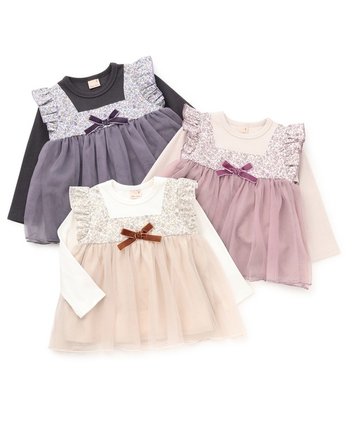 petit main(プティマイン)の「お花チュールドッキング長袖T(Tシャツ/カットソー・キッズ・グレー/ピンク/アイボリー・110cm/90cm/100cm/120cm/80cm/130cm)」の12枚目の写真