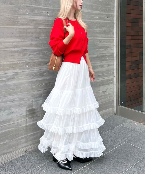 CHARME BY MICOLA（シャルムバイミコラ）の「ボリュームシアーティアードフリルスカート（スカート・レディース・グレー/ホワイト/ブラック・FREE）」の6枚目の写真