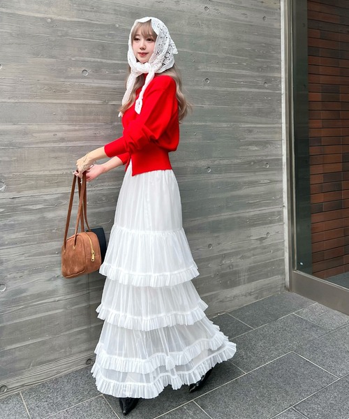 CHARME BY MICOLA（シャルムバイミコラ）の「ボリュームシアーティアードフリルスカート（スカート・レディース・グレー/ホワイト/ブラック・FREE）」の10枚目の写真