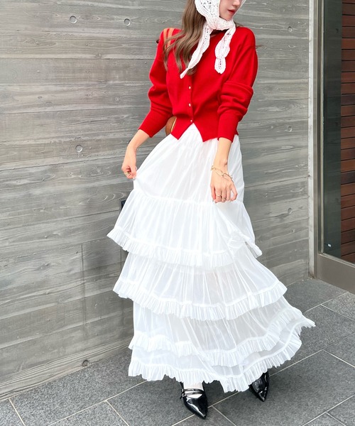 CHARME BY MICOLA（シャルムバイミコラ）の「ボリュームシアーティアードフリルスカート（スカート・レディース・グレー/ホワイト/ブラック・FREE）」の8枚目の写真