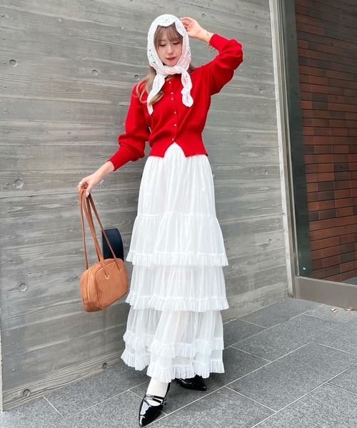 CHARME BY MICOLA（シャルムバイミコラ）の「ボリュームシアーティアードフリルスカート（スカート・レディース・グレー/ホワイト/ブラック・FREE）」の4枚目の写真