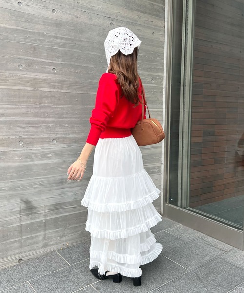 CHARME BY MICOLA（シャルムバイミコラ）の「ボリュームシアーティアードフリルスカート（スカート・レディース・グレー/ホワイト/ブラック・FREE）」の7枚目の写真