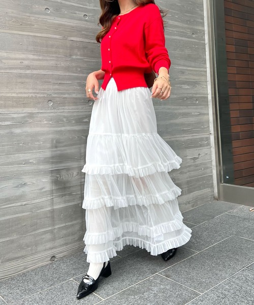 CHARME BY MICOLA（シャルムバイミコラ）の「ボリュームシアーティアードフリルスカート（スカート・レディース・グレー/ホワイト/ブラック・FREE）」の9枚目の写真