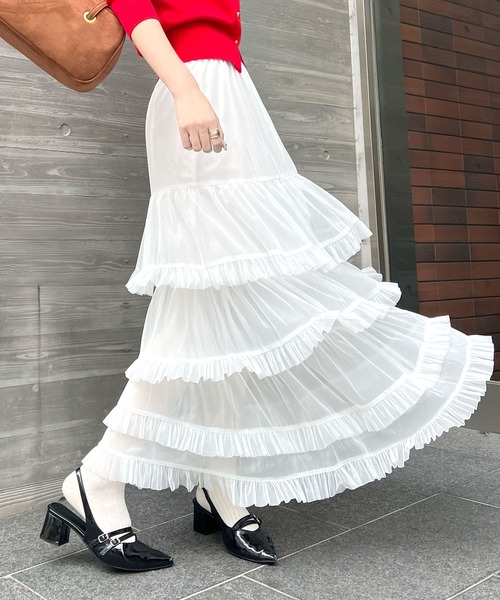 CHARME BY MICOLA（シャルムバイミコラ）の「ボリュームシアーティアードフリルスカート（スカート・レディース・グレー/ホワイト/ブラック・FREE）」の11枚目の写真