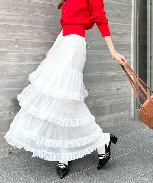 CHARME BY MICOLA（シャルムバイミコラ）の「ボリュームシアーティアードフリルスカート（スカート・レディース・グレー/ホワイト/ブラック・FREE）」の5枚目の写真