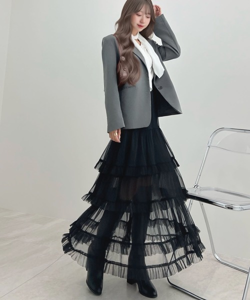 CHARME BY MICOLA（シャルムバイミコラ）の「ボリュームシアーティアードフリルスカート（スカート・レディース・グレー/ホワイト/ブラック・FREE）」の16枚目の写真