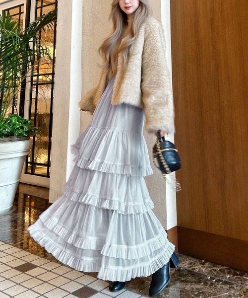 CHARME BY MICOLA（シャルムバイミコラ）の「ボリュームシアーティアードフリルスカート（スカート・レディース・グレー/ホワイト/ブラック・FREE）」の20枚目の写真