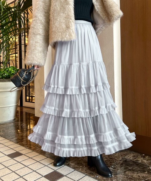 CHARME BY MICOLA（シャルムバイミコラ）の「ボリュームシアーティアードフリルスカート（スカート・レディース・グレー/ホワイト/ブラック・FREE）」の22枚目の写真
