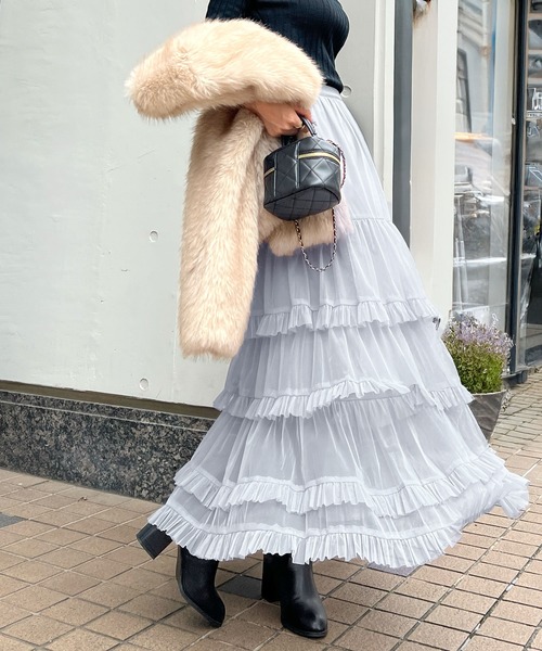 CHARME BY MICOLA（シャルムバイミコラ）の「ボリュームシアーティアードフリルスカート（スカート・レディース・グレー/ホワイト/ブラック・FREE）」の19枚目の写真
