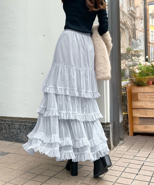 CHARME BY MICOLA（シャルムバイミコラ）の「ボリュームシアーティアードフリルスカート（スカート・レディース・グレー/ホワイト/ブラック・FREE）」の21枚目の写真
