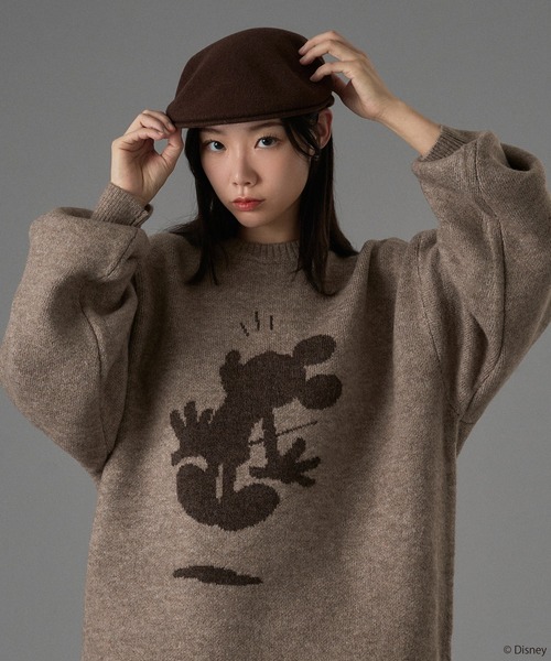 ONCILY（オンシェリー）の「【 Disney / Mickey Mouse 】SILHOUETTE MOTIF KNIT / シルエットモチーフニット（ニット/セーター・メンズ・アイボリー/ブラック/カーキ/その他/ブルー/チャコールグレー/ネイビー/ピンク/ボルドー/ブラウン/ベージュ・SMALL/LARGE/MEDIUM）」の6枚目の写真