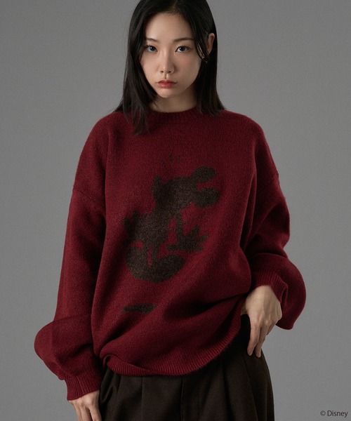 ONCILY（オンシェリー）の「【 Disney / Mickey Mouse 】SILHOUETTE MOTIF KNIT / シルエットモチーフニット（ニット/セーター・メンズ・アイボリー/ブラック/カーキ/その他/ブルー/チャコールグレー/ネイビー/ピンク/ボルドー/ブラウン/ベージュ・SMALL/LARGE/MEDIUM）」の10枚目の写真