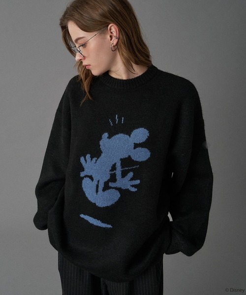 【 ディズニー / ミッキーマウス 】シルエットモチーフニット Disney / Mickey Mouse 】SILHOUETTE MOTIF KNIT / シルエットモチーフ