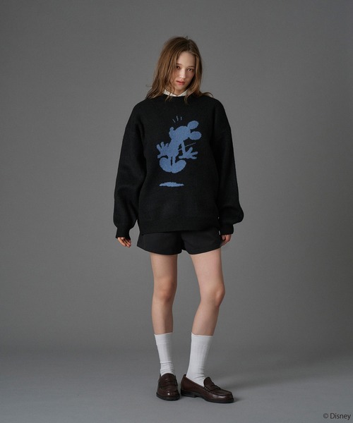 ONCILY ディズニー　シルエットモチーフニット　ブラック　M Disney / Mickey Mouse 】SILHOUETTE MOTIF KNIT / シルエット