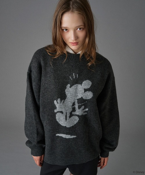 ONCILY ディズニー　シルエットモチーフニット　ブラック　M セール】【 Disney / Mickey Mouse 】SILHOUETTE MOTIF KNIT