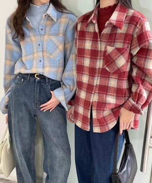 FAVORITO（ファヴォリート）の「チェック柄シャツ（シャツ/ブラウス・レディース・ブルー/ブラック/モカ/レッド・F）」の14枚目の写真
