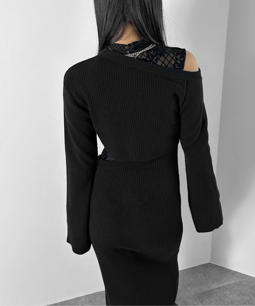 LVEU.(ラブユ.)の「【LVEU.】変形ドッキングニットワンピース / ワンピース ワンピ 変形 アシンメトリー アシメ ニット ロング 肌見せ カットアウト モード レイヤード ブラック(ワンピース・レディース・ブラック・FREE)」の17枚目の写真
