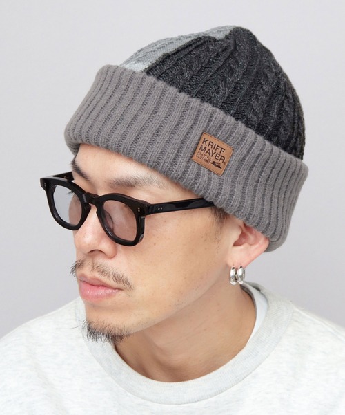 セール】切替編み パネルニットワッチ ニット帽（ニットキャップ