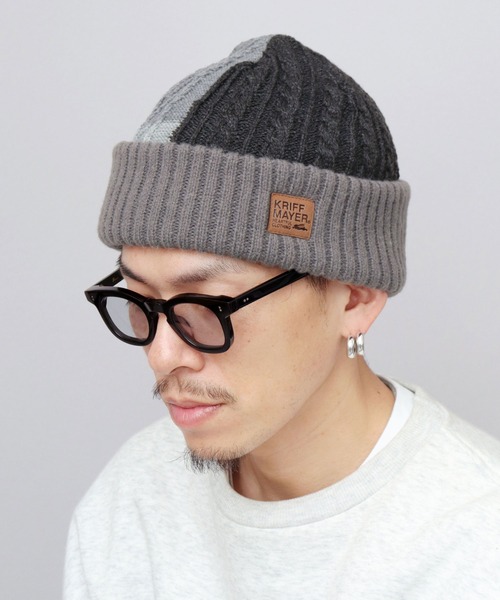KRIFF MAYER(クリフメイヤー)の「切替編み パネルニットワッチ ニット帽(ニットキャップ/ビーニー・メンズ・マルチ/ブラック/ベージュ・FREE)」の8枚目の写真