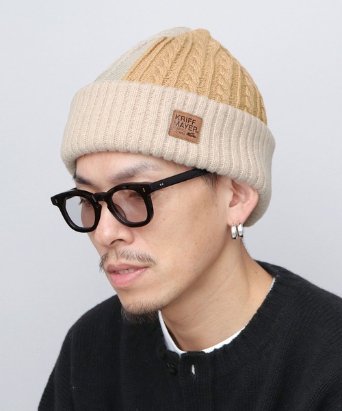 KRIFF MAYER(クリフメイヤー)の「切替編み パネルニットワッチ ニット帽(ニットキャップ/ビーニー・メンズ・マルチ/ブラック/ベージュ・FREE)」の10枚目の写真