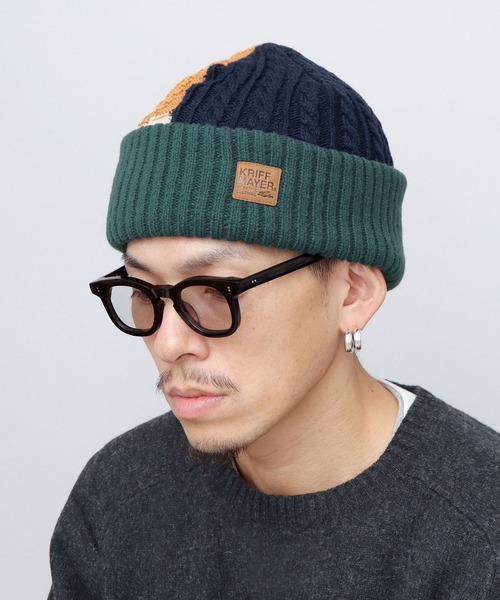 KRIFF MAYER(クリフメイヤー)の「切替編み パネルニットワッチ ニット帽(ニットキャップ/ビーニー・メンズ・マルチ/ブラック/ベージュ・FREE)」の11枚目の写真