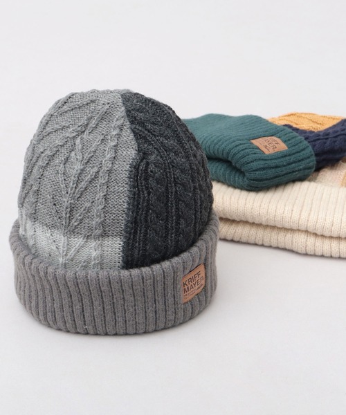 切替編み パネルニットワッチ ニット帽（ニットキャップ/ビーニー