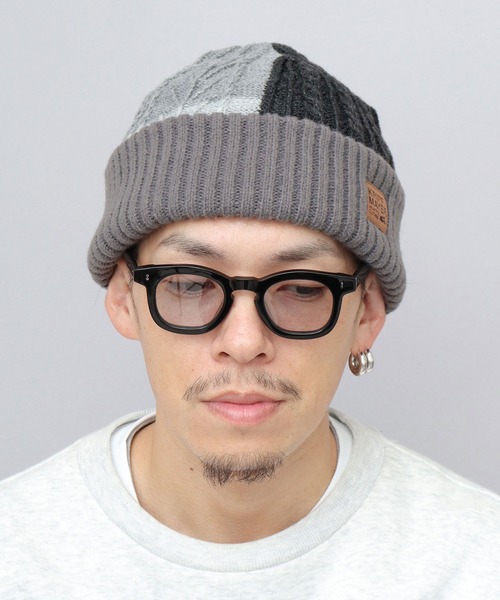 KRIFF MAYER(クリフメイヤー)の「切替編み パネルニットワッチ ニット帽(ニットキャップ/ビーニー・メンズ・マルチ/ブラック/ベージュ・FREE)」の20枚目の写真