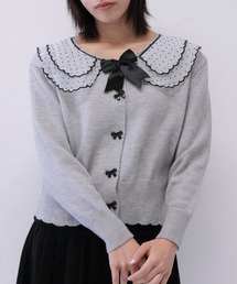 【 cunii 】ビッグ カラー リボン ニット カーディガン レディース 長袖 ガーリー 韓国 風 フェミニン トップス