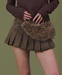 dispark（ディスパーク）の「DISPARK/【25年秋冬新作】ファーベルト付きプリーツミニスカパン（デニムスカート）」