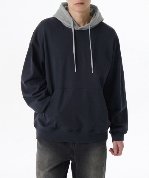 セール】オーバーサイズツートーンフードパーカースウェットシャツ