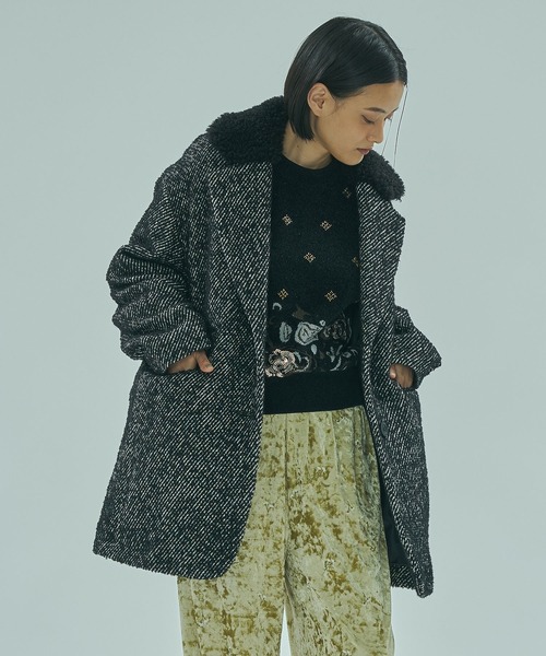 ROSE BUD(ローズバッド)の「(mici)TWEED TAILORED COLLAR COAT(その他アウター・レディース・ブラック/ブルー・M/S)」の3枚目の写真