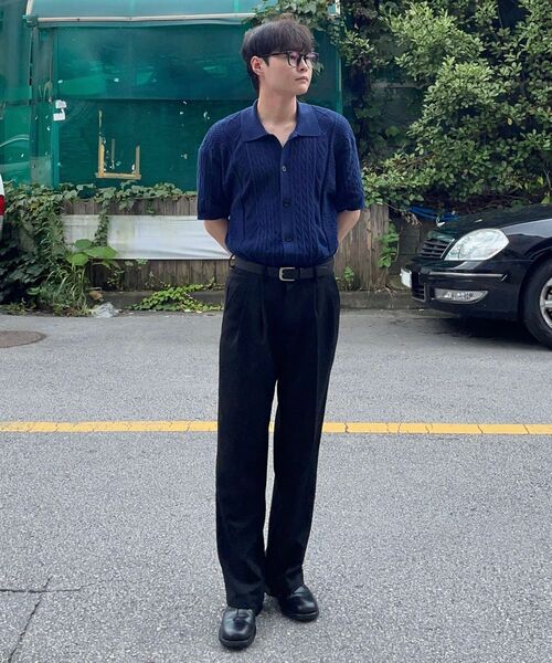 TRILLION(トリリオン)の「洗えるケーブル半袖ボタンアップニット(ネイビー)(ニット/セーター・レディース・その他・LARGE/X-LARGE/MEDIUM)」の6枚目の写真