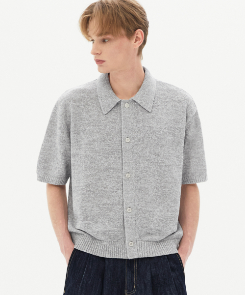 TRILLION(トリリオン)の「洗えるブークレカラー半袖ニット(メランジグレー)(Tシャツ/カットソー・メンズ・その他・MEDIUM/LARGE/X-LARGE)」の3枚目の写真