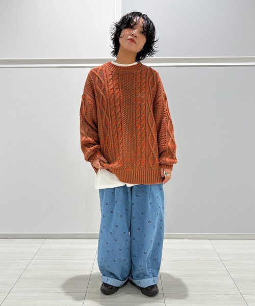 MARKEY'S（マーキーズ）の「ミックスニットアランセーター/おとな（ニット/セーター・レディース・ライトグリーン/オレンジ・160cm）」の4枚目の写真