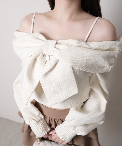 LIPSERVICE（リップサービス）の「リボンオフショルロングスリーブトップス（シャツ/ブラウス・レディース・ピンク/ブラック/アイボリー/ブルー/グレー・FREE）」の6枚目の写真