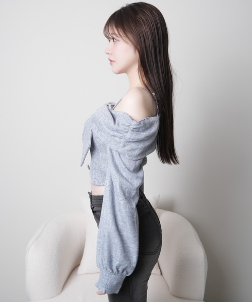 LIPSERVICE（リップサービス）の「リボンオフショルロングスリーブトップス（シャツ/ブラウス・レディース・ピンク/ブラック/アイボリー/ブルー/グレー・FREE）」の10枚目の写真