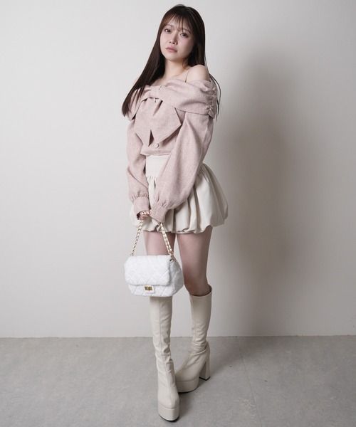 リボンオフショルロングスリーブトップス（シャツ/ブラウス