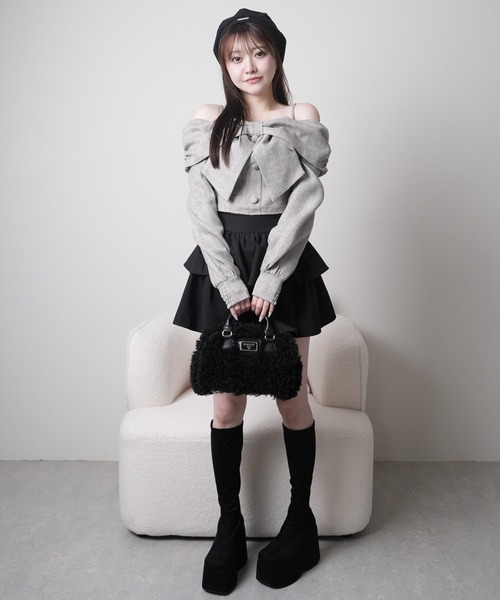 リボンオフショルロングスリーブトップス（Tシャツ/カットソー