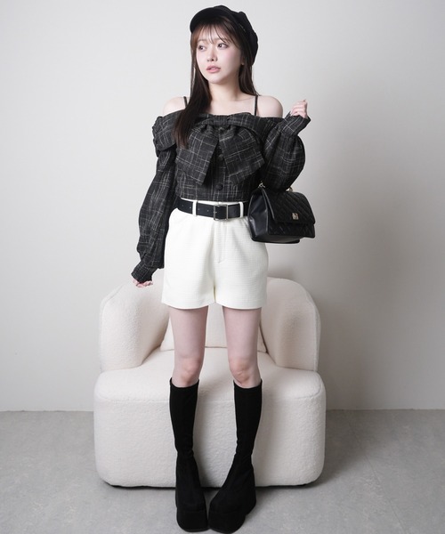 リボンオフショルロングスリーブトップス（Tシャツ/カットソー