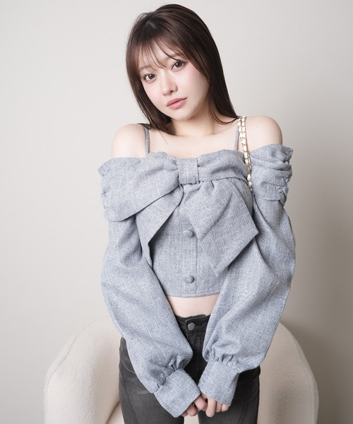 LIPSERVICE（リップサービス）の「リボンオフショルロングスリーブトップス（シャツ/ブラウス・レディース・ピンク/ブラック/アイボリー/ブルー/グレー・FREE）」の21枚目の写真