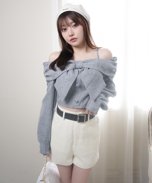 【大幅値下げ】リップサービス リボンオフショルロングスリーブトップス ピンク リップサービス LIP SERVICE リボンオフショルロングスリーブトップス