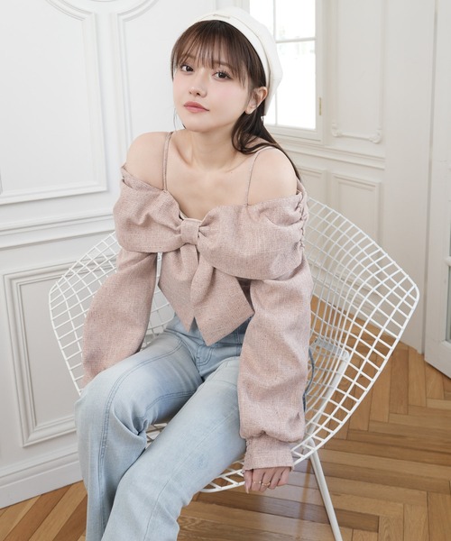 LIP SERVICE リップサービス リボンオフショルロングスリーブトップス LIP SERVICE（リップサービス）｜ リボンオフショルロングスリーブ