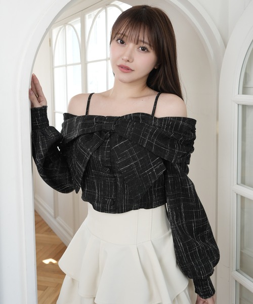 リボンオフショルロングスリーブトップス（シャツ/ブラウス