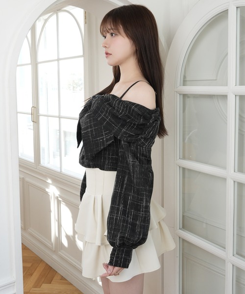 リボンオフショルロングスリーブトップス（シャツ/ブラウス