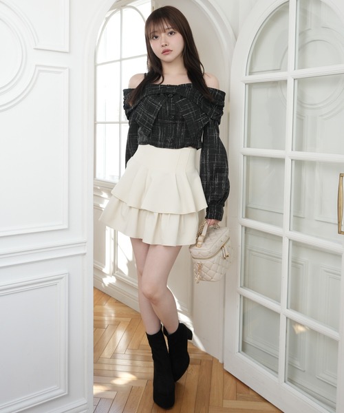 リボンオフショルロングスリーブトップス（シャツ/ブラウス