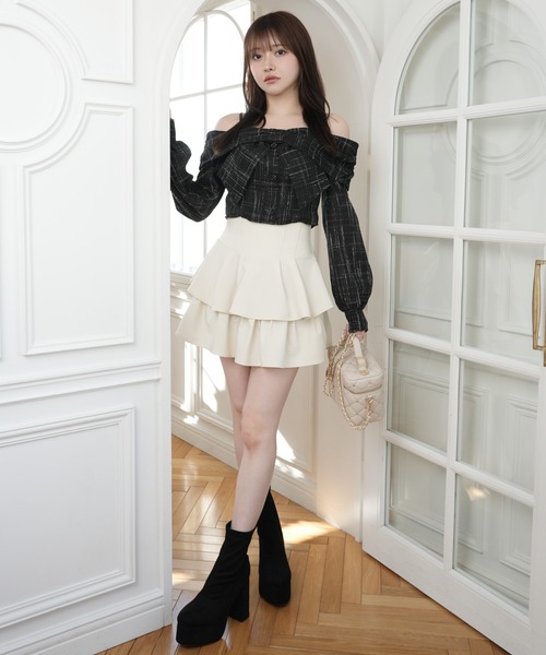 リボンオフショルロングスリーブトップス（シャツ/ブラウス