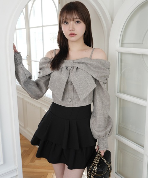 セール】リボンオフショルロングスリーブトップス（シャツ/ブラウス