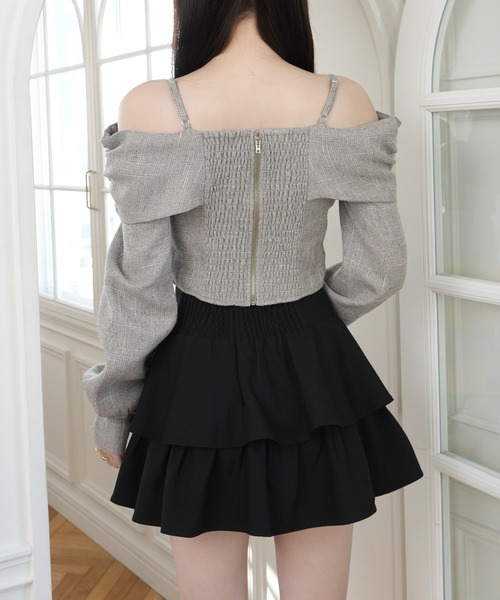 リボンオフショルロングスリーブトップス（シャツ/ブラウス