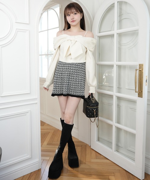 リボンオフショルロングスリーブトップス（シャツ/ブラウス